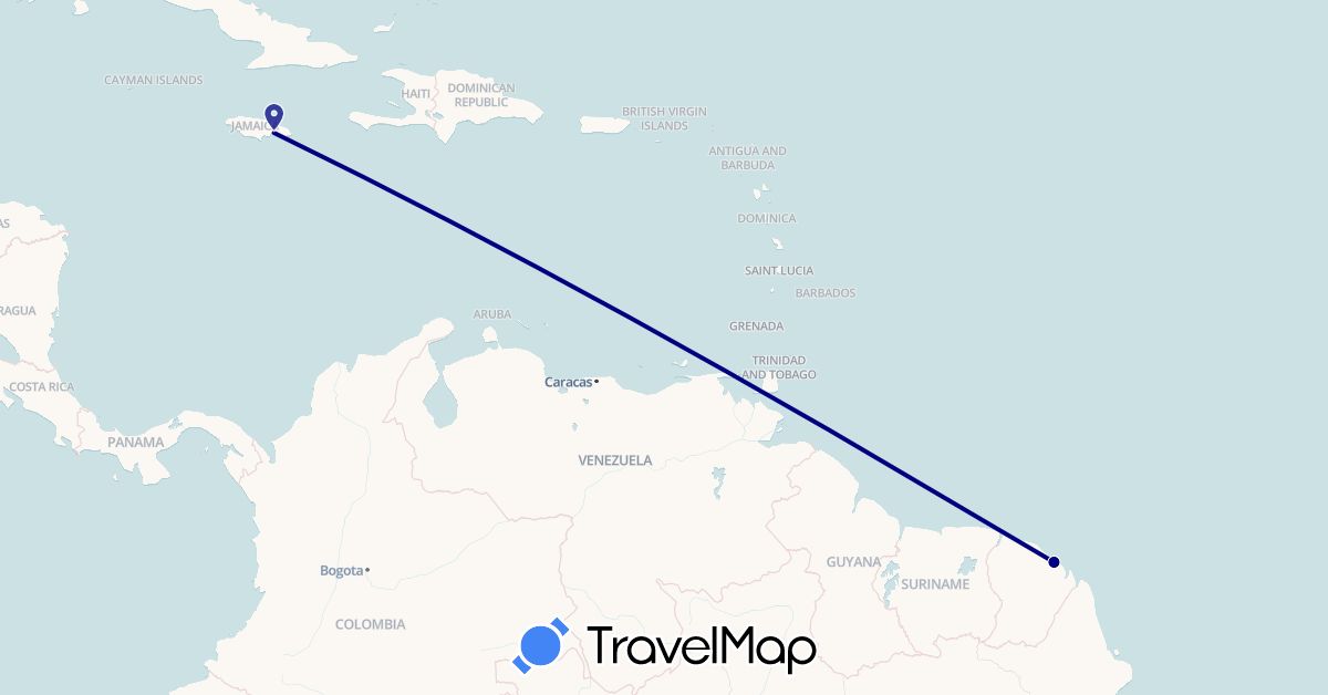 TravelMap itinerary: driving in France, Jamaica (Europe, North America)